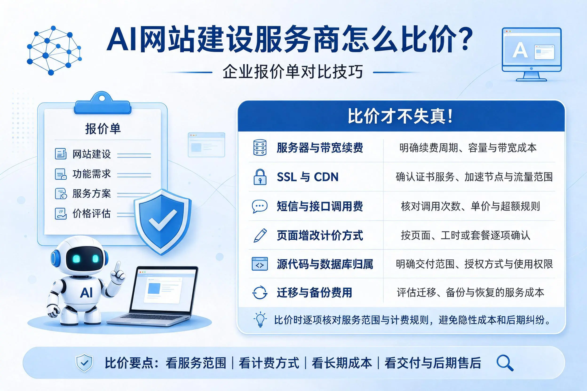 AI网站建设服务商怎么比价？淄博企业报价单对比技巧